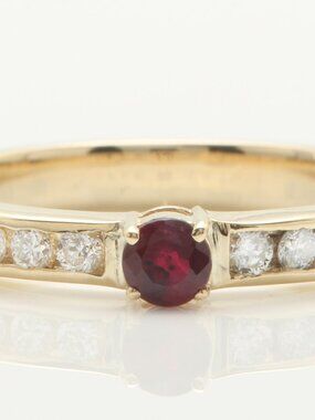 0.37 Carat Natural Red Ruby and Diamond 14K Solid Yellow Gold Ring